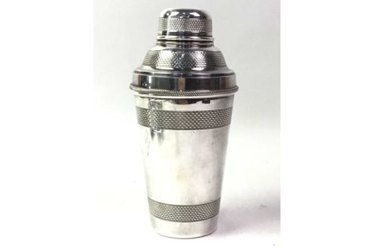 SILVER PLATED COCKTAIL SHAKER, ALONG WITH FURTHER SILVER PLATE - Image 1 of 2