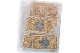 COLLECTION OF BANK OF SCOTLAND ONE AND FIVE POUND NOTES,
