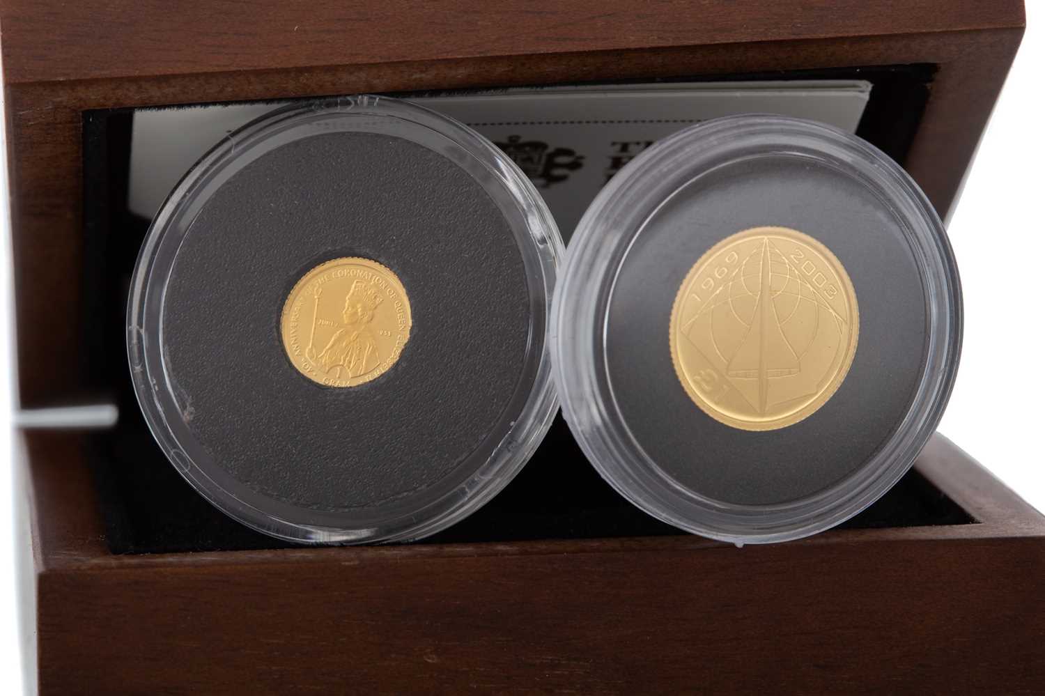 THE ALDERNEY 2008 CONCORDE ONE POUND GOLD PROOF COIN, ALONG WITH ONE OF THE WORLD'S SMALLEST COINS,