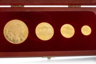 AUSTRIAN [REPUBLIK OSTERREICH] GOLD FOUR COIN SET, 1992, 1993 and 1995, IN FITTED CASE