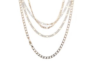 COLLECTION OF GOLD CHAINS,