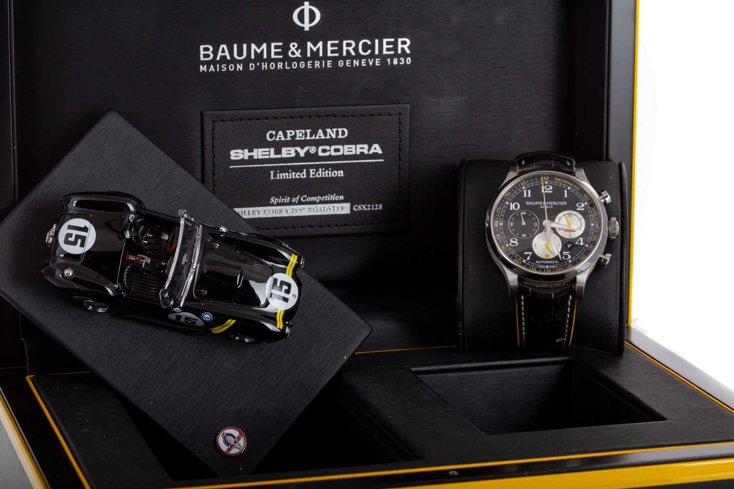 BAUME AND MERCIER 'SHELBY COBRA' LIMITED EDITION STAINLESS STEEL AUTOMATIC WRIST WATCH,