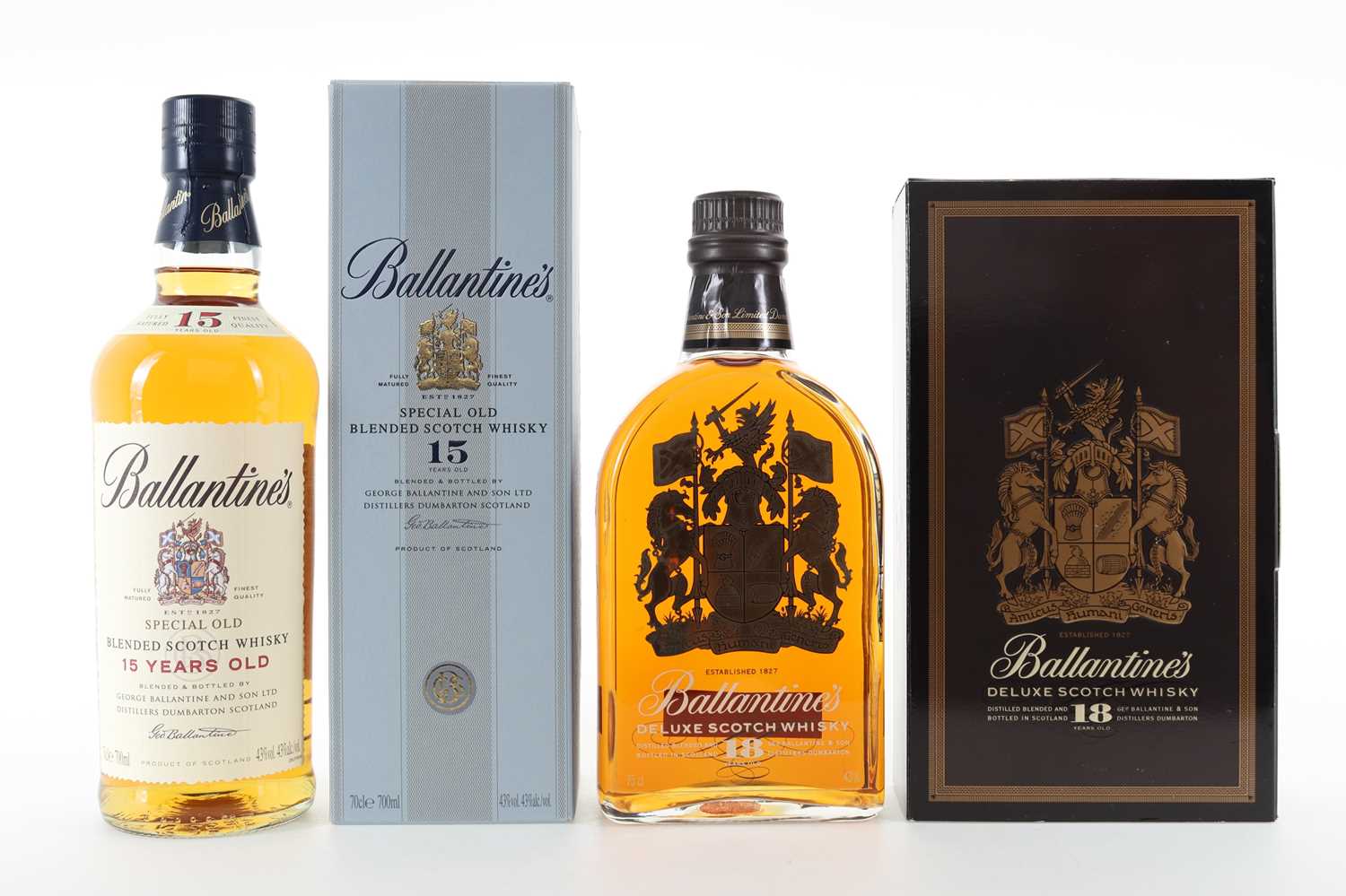 BALLANTINE'S 18 YEAR OLD 75CL AND 15 YEAR OLD BLENDED WHISKY