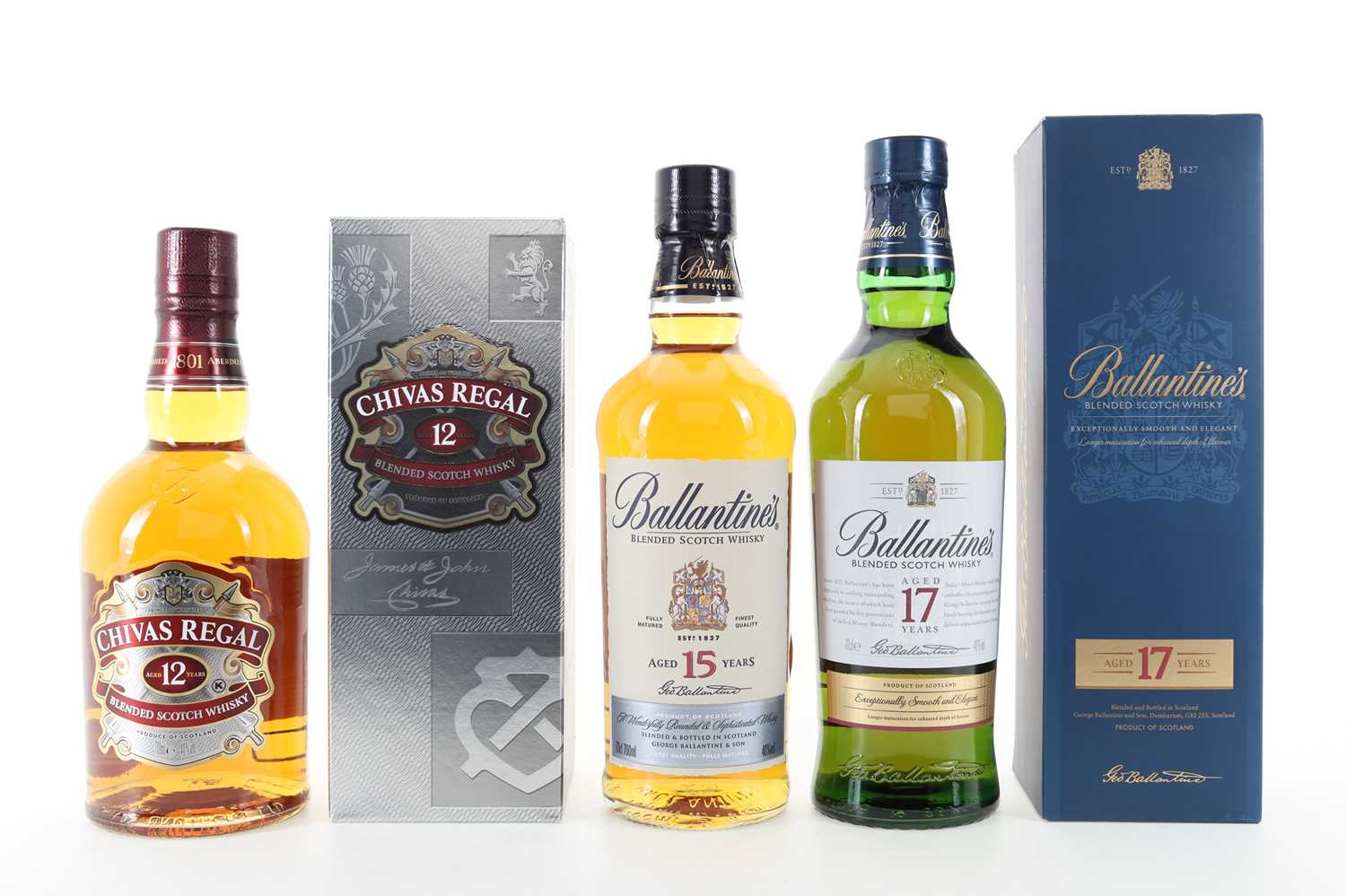 BALLANTINE'S 15 YEAR OLD, 17 YEAR OLD AND CHIVAS REGAL 12 YEAR OLD BLENDED WHISKY