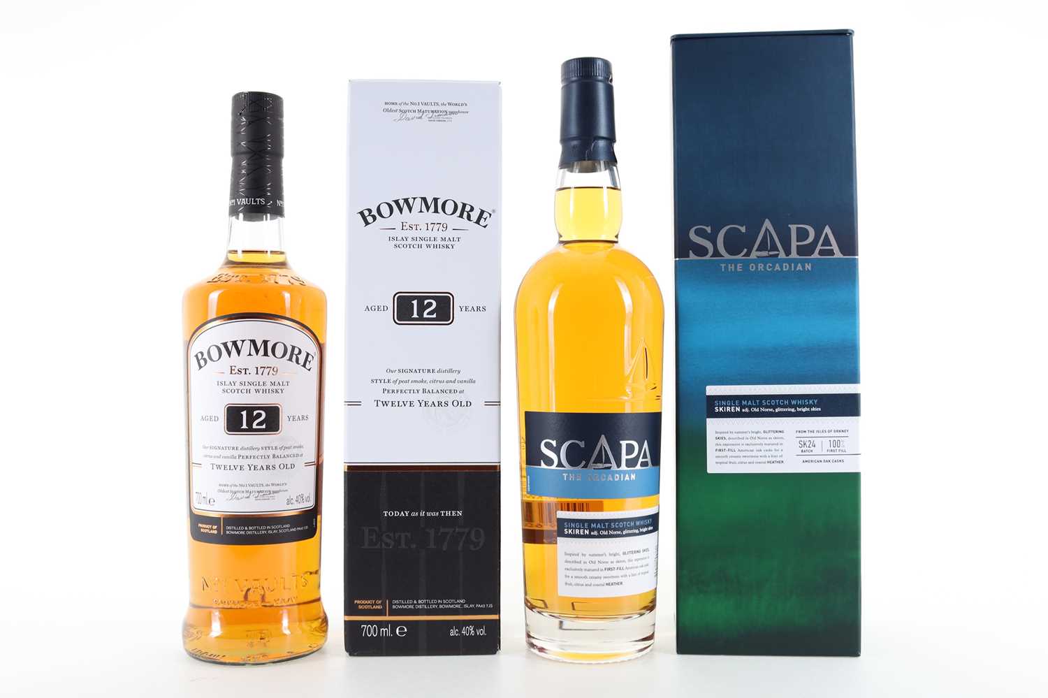 BOWMORE 12 YEAR OLD AND SCAPA SKIREN SINGLE MALT