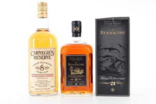 BENNACHIE 21 YEAR OLD AND CARNEGIE'S RESERVE 8 YEAR OLD 75CL BLENDED MALT