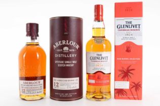 ABERLOUR 12 YEAR OLD DOUBLE CASK AND GLENLIVET CARIBBEAN RESERVE 75CL SPEYSIDE SINGLE MALT