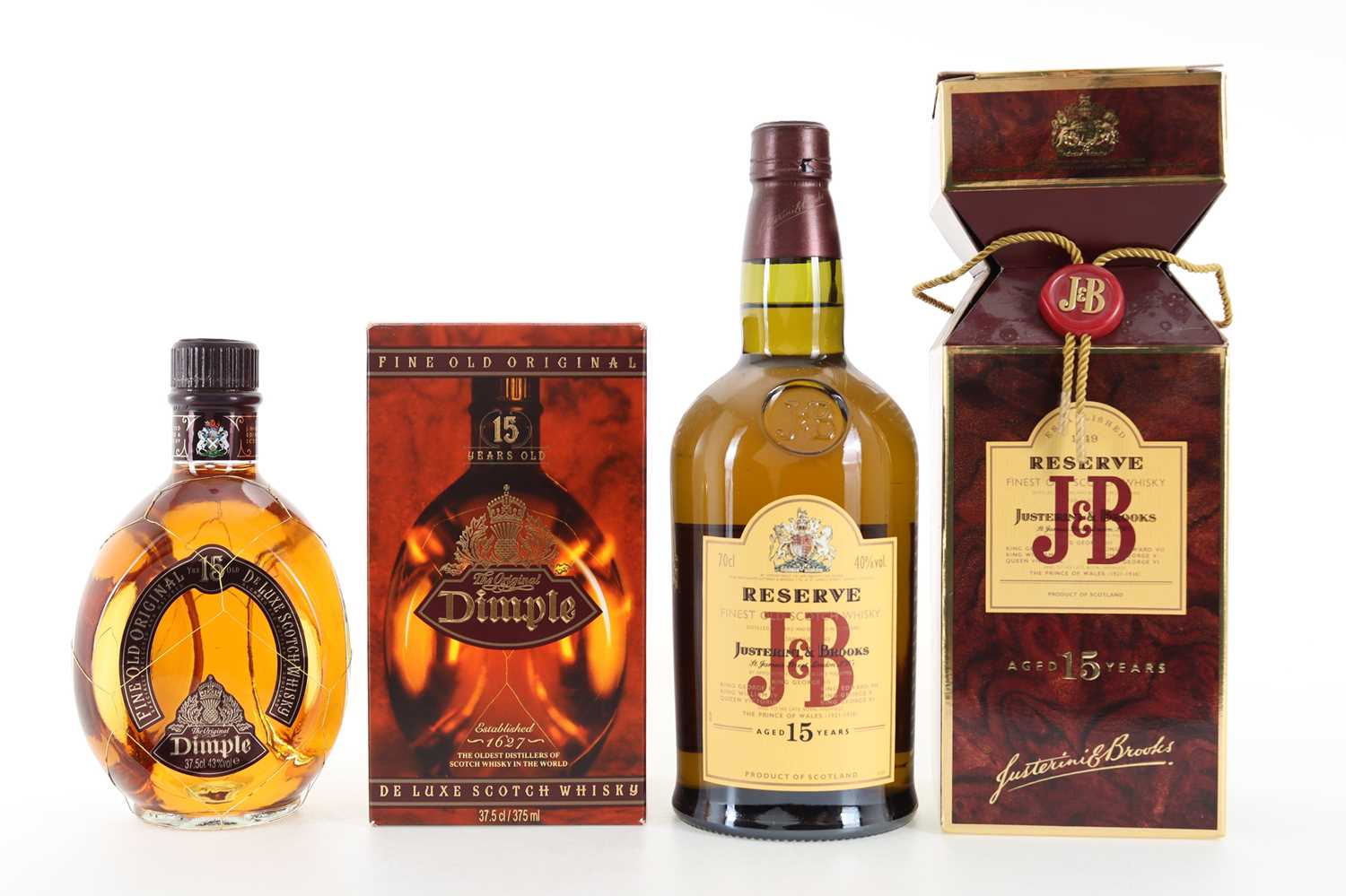 J&B 15 YEAR OLD RESERVE AND DIMPLE 15 YEAR OLD HALF BOTTLE 37.5CL BLENDED WHISKY