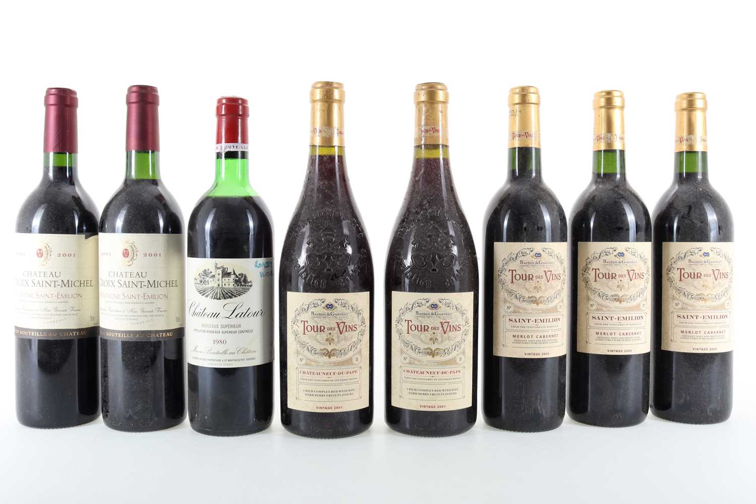 8 BOTTLES OF VINTAGE FRENCH RED WINE INCLUDING 2 BOTTLES OF BARTON & GUESTIER 2001 CHATEAUNEUF-DU-PA