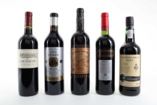 5 BOTTLES OF ASSORTED WINE AND PORT INCLUDING 2007 LOS HERMANOS MANZANOS RIOJA RESERVA