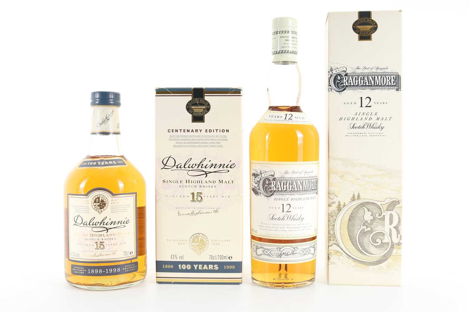 DALWHINNIE 15 YEAR OLD CENTENARY EDITION AND CRAGGANMORE 12 YEAR OLD SINGLE MALT