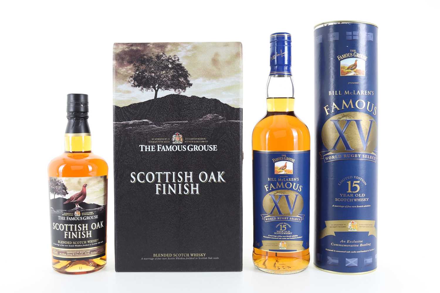 FAMOUS GROUSE SCOTTISH OAK FINISH 50CL AND 15 YEAR OLD BILL MCLAREN BLENDED WHISKY