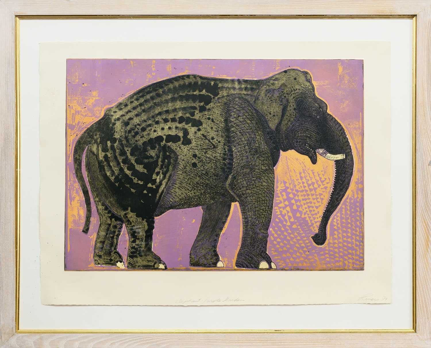 ROBERT RIVERS (AMERICAN CONTEMPORARY), ELEPHANT - PURPLE GARDEN