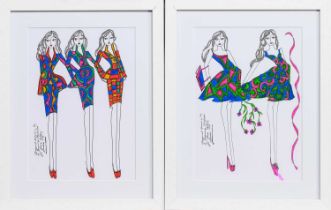 * ROZ JENNINGS, TWO ORIGINAL ILLUSTRATIONS OF DESIGNS FOR LAURA ASHLEY