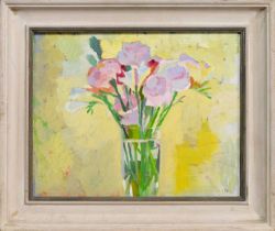* SIR NORMAN REID (BRITISH 1915 - 2007), CARNATIONS AND FRESIAS AGAINST THE LIGHT