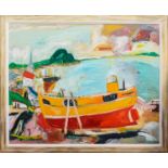 * JOHN BELLANY CBE RA HRSA (SCOTTISH 1942 - 2013), BOAT IN HARBOUR