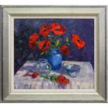 * J D HENDERSON, POPPIES IN A BLUE VASE