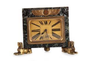 IN THE MANNER OF DUVERDREY AND BLOQUEL, FRENCH ART DECO GREEN MARBLE MANTEL CLOCK, 20TH CENTURY