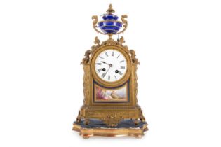 FRENCH GILT BRASS AND PORCELAIN MANTEL CLOCK. LATE 19TH CENTURY