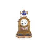 FRENCH GILT BRASS AND PORCELAIN MANTEL CLOCK. LATE 19TH CENTURY