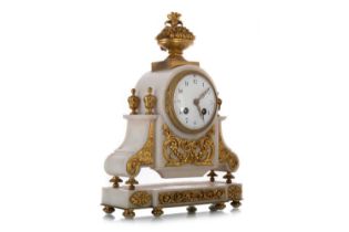 FRENCH ALABASTER AND GILT METAL MANTEL CLOCK, LATE 19TH CENTURY