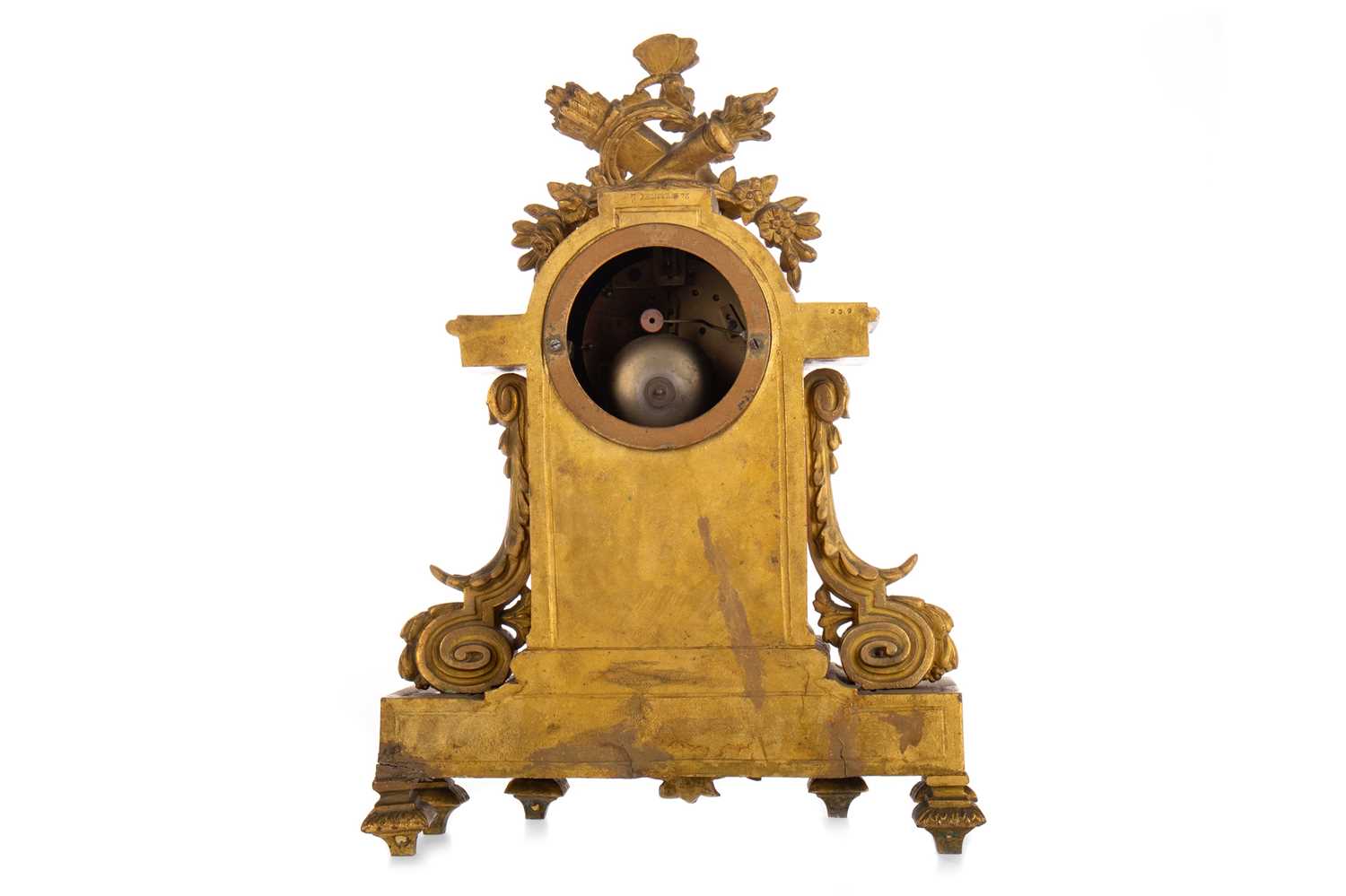 FRENCH GILT METAL AND PORCELAIN MANTEL CLOCK, LATE 19TH CENTURY - Image 2 of 2