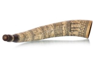 SCRIMSHAW HORN OF 19TH CENTURY DESIGN, LATER COPY