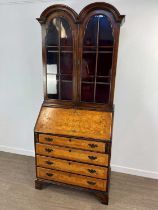 GEORGIAN WALNUT BUREAU BOOKCASE,