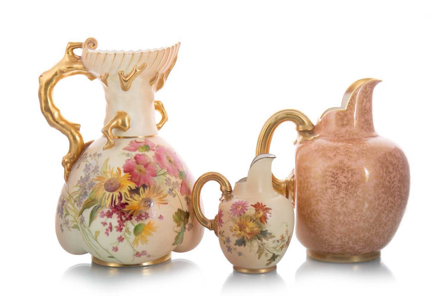 ROYAL WORCESTER, TWO BLUSH IVORY JUGS LATE 19TH / EARLY 20TH CENTURY