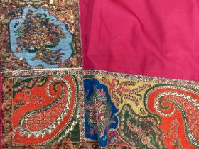 KASHMIR RED SILK FOLDOVER SHAWL,