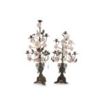 PAIR OF FRENCH PORCELAIN AND BRASS FIVE-BRANCH CANDELABRA, LATE 19TH CENTURY