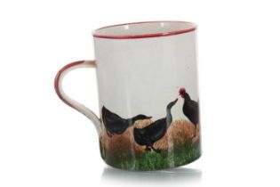 WEMYSS WARE, 'BLACK COCKEREL & HENS' PATTERN TANKARD, EARLY 20TH CENTURY