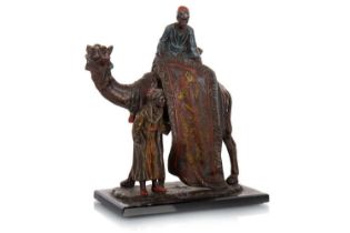 IN THE MANNER OF FRANZ XAVER BERGMANN, ORIENTALIST COLD PAINTED SPELTER TABLE LIGHTER, LATE 19TH / E