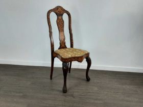 DUTCH WALNUT AND MARQUETRY SIDE CHAIR, OF 18TH CENTURY DESIGN