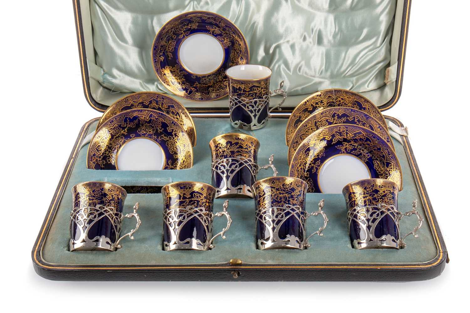 COPELAND SPODE, SILVER MOUNTED COFFEE SET, EARLY 20TH CENTURY