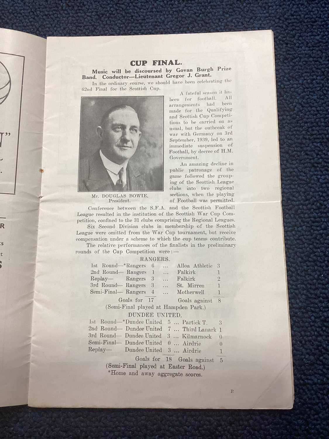 RANGERS F.C. VS. DUNDEE UNITED F.C., SCOTTISH WAR EMERGENCY CUP FINAL PROGRAMME, 4TH MAY 1940 - Image 5 of 15