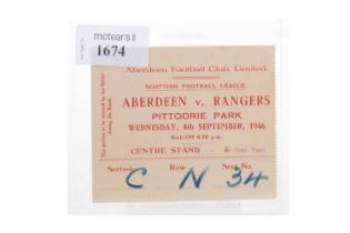 ABERDEEN F.C. VS. RANGERS F.C., TICKET, 4TH SEPTEMBER 1946