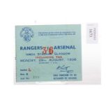 RANGERS F.C. VS. ARSENAL F.C., TICKET, 29TH AUGUST 1938