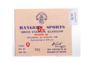 RANGERS F.C., 62ND ANNUAL SPORTS DAY, TICKET, 7TH AUGUST 1948
