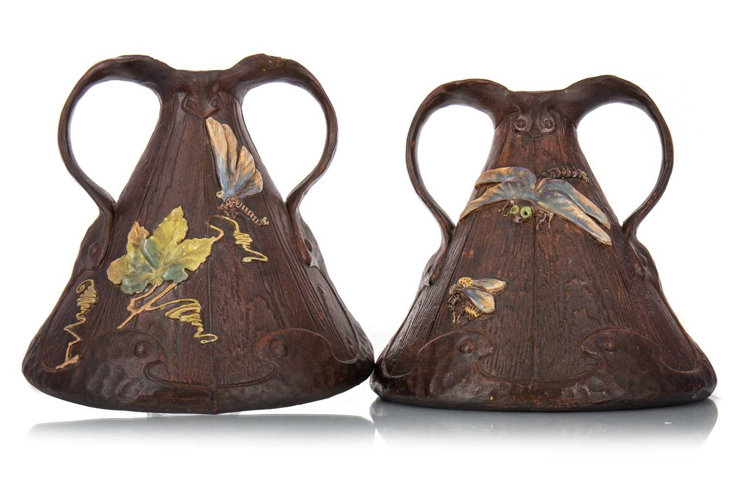 BRETBY ART POTTERY, PAIR OF 'LIGNA' WARE VASES, CIRCA 1900