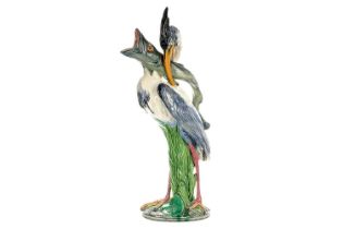 HUGUES PROTAT (FRENCH, 1835-1871) FOR MINTON, GOOD MAJOLICA HERON AND PIKE EWER, DATE CIPHER FOR 186