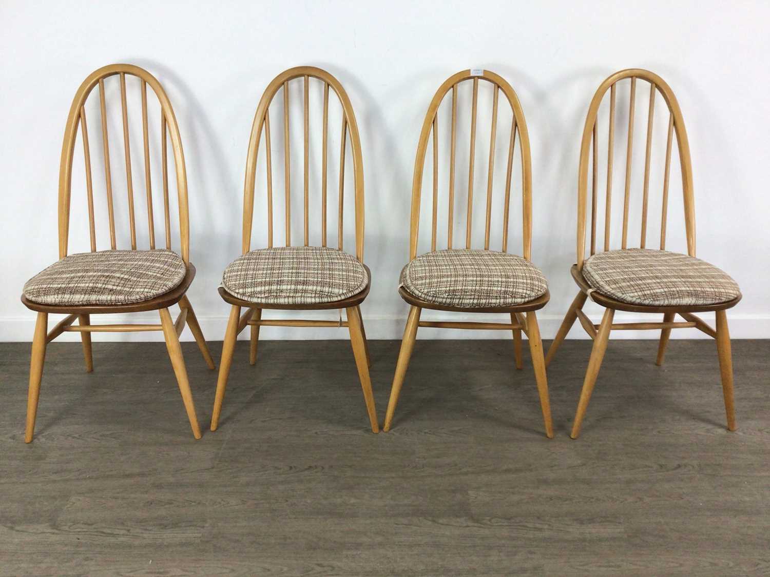 ERCOL, WINDSOR MODEL 384 ELM AND BEECH DROP LEAF TABLE, ALONG WITH A SET OF FOUR ERCOL MODEL 365 ELM - Image 3 of 3