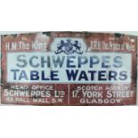SCHWEPPES TABLE WATERS, ENAMEL ADVERTISEMENT SIGN, EARLY 20TH CENTURY