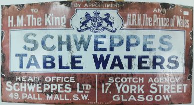 SCHWEPPES TABLE WATERS, ENAMEL ADVERTISEMENT SIGN, EARLY 20TH CENTURY
