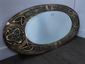 SCOTTISH SCHOOL ARTS & CRAFTS BRASS OVAL WALL MIRROR, CIRCA 1900