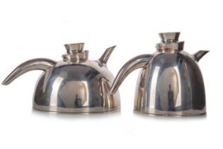 IN THE MANNER OF CASSETTI, CONTINENTAL MODERNIST SILVER TEA AND COFFEE POTS,