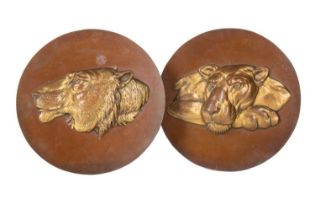 LEYLAND, PAIR OF COPPER MASCOT PLAQUES, MID-20TH CENTURY