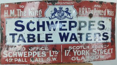 SCHWEPPES TABLE WATERS, ENAMEL ADVERTISEMENT SIGN, EARLY 20TH CENTURY