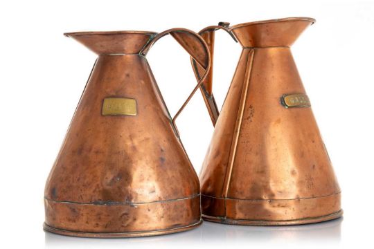 GROUP OF THREE VICTORIAN COPPER FLAGONS, - Image 1 of 7