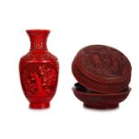 CHINESE CINNABAR VASE AND BOX, LATE 19TH/EARLY 20TH CENTURY